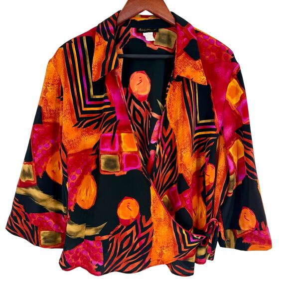 Ashley Stewart Plus Size 24 Wrap Front Tie Wearable Art Blouse Shirt Top Artsy - Picture 1 of 8